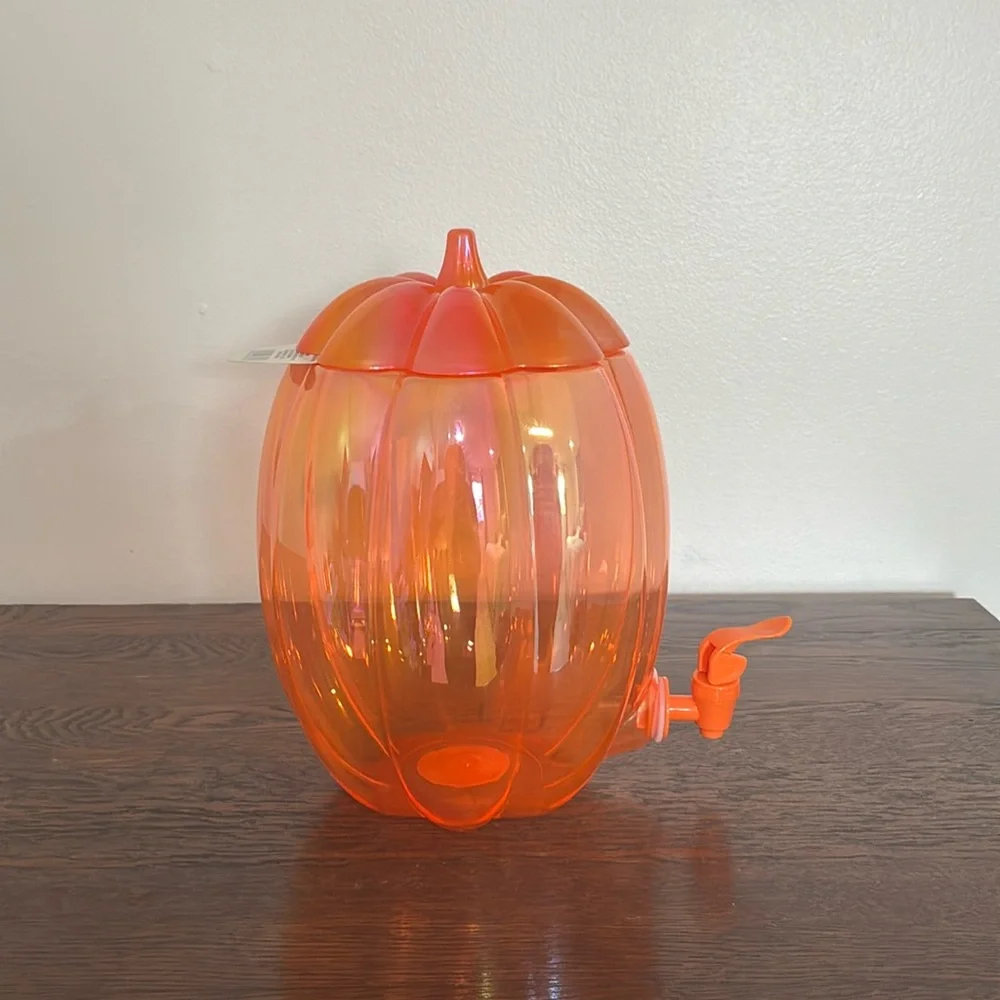 NWT- Iridescent Orange- Fall Pumpkin Shaped Cold Drink Dispenser 196floz